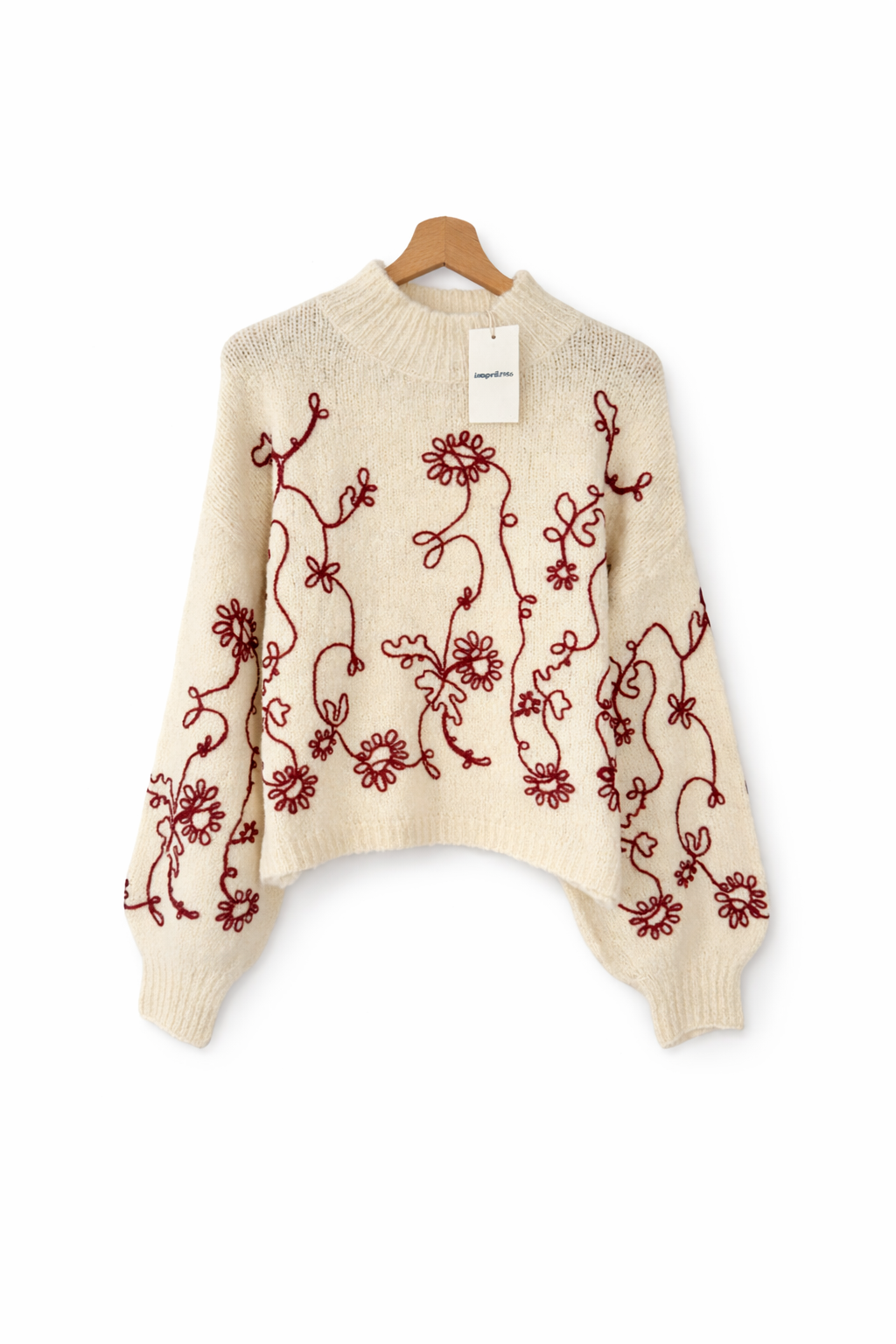 Pull à col montant beige